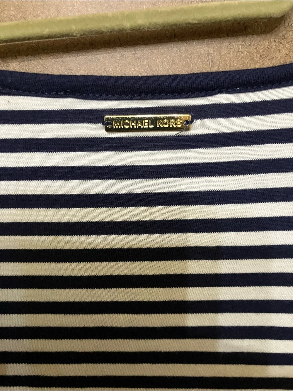 Michael Kors Navy & White Striped Long Sleeve Henley Top